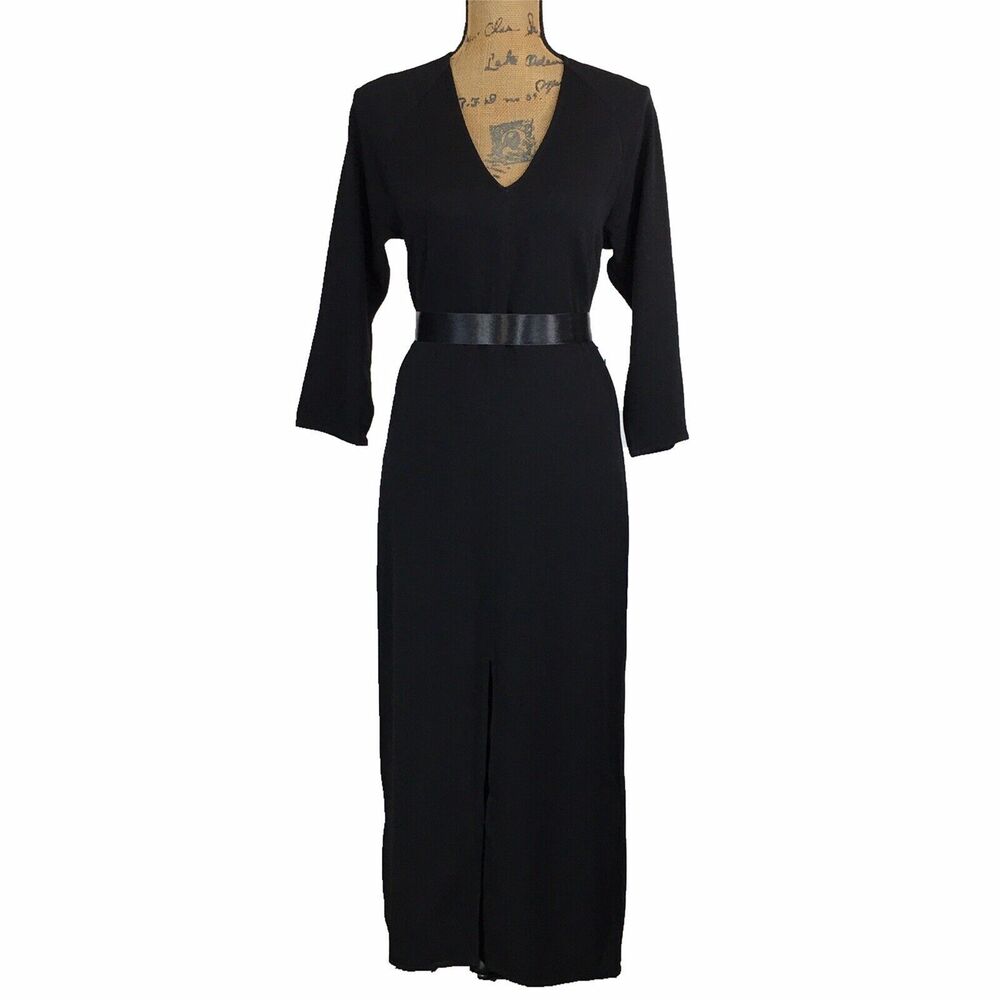 James Perse Dress 0 XS Black Knit Long Midi Dolman 3/4 Sl V Neck Shift $395 NWT